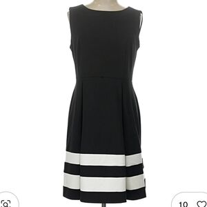 Calvin Klein Black and White Striped Sleeveless Midi Dress (Size:10)